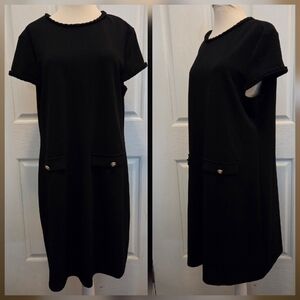 Isaac Mizrahi Dress Black Size XL Couture Braid Neck Gold Buttons Career Date XL
